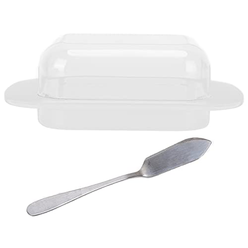 Butterdose Transparente Kunststoff Butter Box mit Deckel und Messer, 18 x 11 x 6,5 cm Große Butterbehälter Versiegelte Küchen Butterglocke Aufbewahrungsschale für Lebensmittel(Weiß) von Buachois
