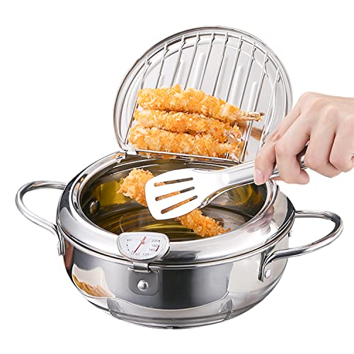 Fritteuse mit Öl Kaltzonen Technologie 3400ml Edelstahl Japanische Tempura Frittiertopf mit Thermometer und Öl Abtropfgestell, Klein Fryer für Pommes Frites, Fisch und Knuspriges Fleisch von Buachois