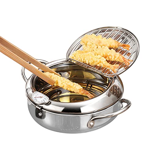 Fritteuse mit Öl Kaltzonen Technologie 2200ml Edelstahl Japanische Tempura Frittiertopf mit Thermometer und Öl Abtropfgestell, Klein Fryer für Pommes Frites, Fisch und Knuspriges Fleisch von Buachois