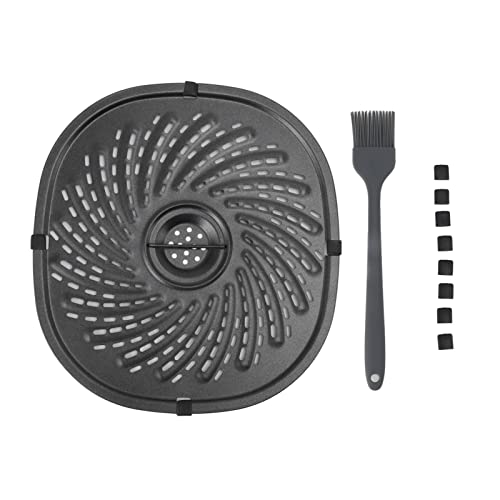 Fritteusen Grillpfanne, 23 X 25 Cm Ovale Grillplatte, Heißluftfritteusen Frittierplatte Zubehör, Ersatz Crisper Plattenschale Antihaftbeschichtetes Frittiergestell Mit Ölbürste und Silikon Pad von Buachois