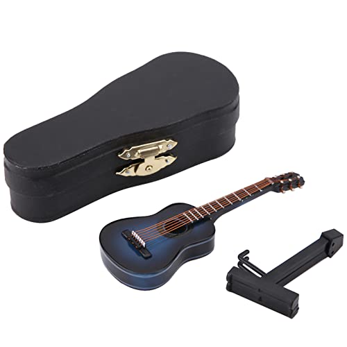 Holz Miniatur Gitarren Modus mit Ständer, Mini Puppenhaus Musikinstrument Handarbeits Deko Ornament für Heimbüro Dekoration Abschlusstag Geschenk(10cm Blau) von Buachois