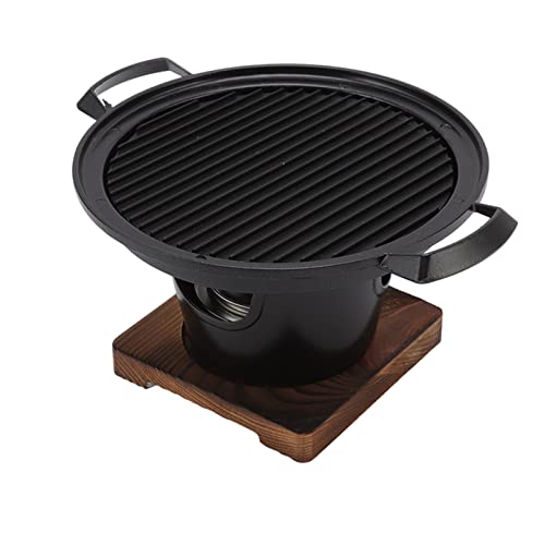 Holzkohlegrill, 21cm Mini BBQ Grill, Kleine Rauchlos Tragbar Holzkohle Tischgrill Japanischen Stil Indoor Rund Grill mit Holzsockel für Picknick Garten Balkon Camping von Buachois