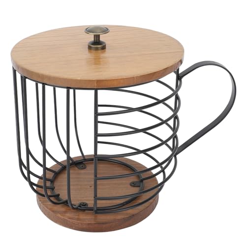 Kaffeepadkörbe, Kaffeepads Aufbewahrungskorb, Kaffeepadhalter, Holzsockel Großes Fassungsvermögen Draht Kup Behälter mit Deckel Vorratsregale Schwarzer Drahtkorb Kaffeekapsel Aufbewahrung Organizer von Buachois