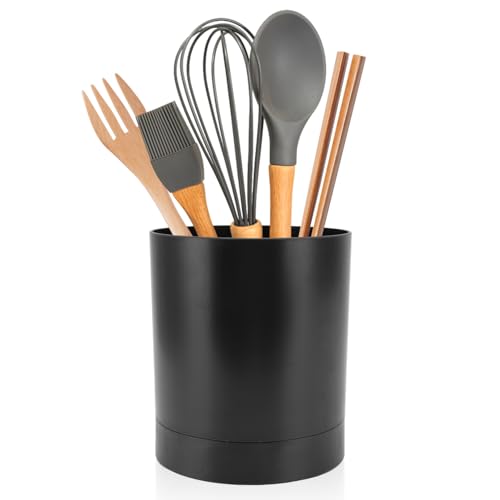Küchenutensilienhalter 360 Gard Drehbarer Runde Küchenutensilien Organizer Besteckkorb mit Untere Teiler, 16 x 14 cm Schwarz Küchen Utensilienhalter Küchenhelfer Behälter von Buachois