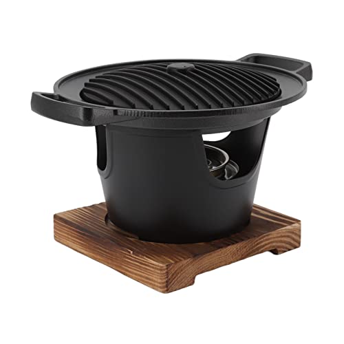 Holzkohlegrill, Mini BBQ Grill, 21,5 x 17,5 x 13,5 cm Smokeless Kleine Tragbar Holzkohle Tischgrill Rund Japanischen Stil Grill mit Holzsockel für Picknick Garten Balkon Camping von Buachois