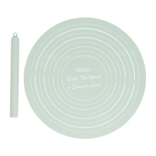 Nudelholz Gebäckmatten Set, Teigroller Set, Silikon Nudelholz und Antihaftbeschichtete Wiederverwendbare Mehlmatte mit Maßen, Küchenrollwerkzeug für Pizza, Kekse, Fondant, Kuchen, Nudeln(Grün) von Buachois