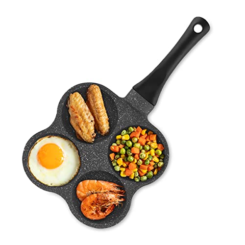 Pfannkuchenpfanne 4 Löcher Spiegelei Burger Pfanne Antihaft Frühstücks Pfannkuchen Crepe Maker mit Rutschfestem Aluminiumgriff Anzug Pancake Bratpfanne Fit Gasherd von Buachois