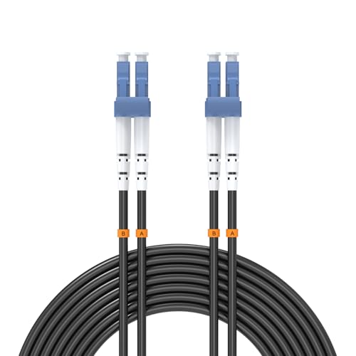 Buacoz 3 m LC auf LC UPC gepanzertes Glasfaser-Patchkabel für den Außenbereich, 9/125um Singlemode-Duplex-Glasfaser-Internetkabel, Jumper Optisches Patchkabel, 3 m, TPU, Schwarz von Buacoz