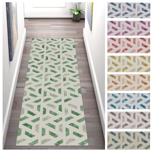 Buatisf Läufer Teppich Flur rutschfest, Kücheteppich Waschbar Modern Grün Flurläufer Teppich küchenläufer, Für Korridor Schlafzimmer Polyester Teppichläufer Küchenläufer Anpassbar von Buatisf