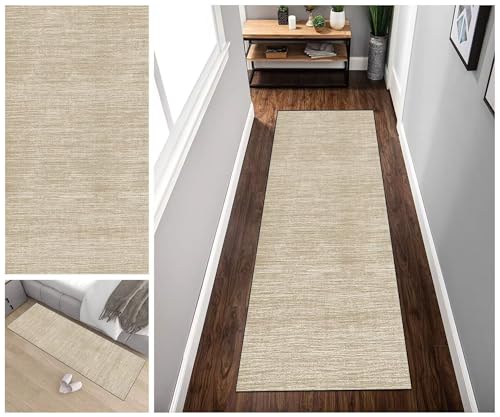 Buatisf Läufer Teppich Lang Flur rutschfest Waschbar Küche Korridor Teppichläufer Beige Teppichmatten Küchenläufer Wohnzimmer Esszimmer Meterware Eingang Flurläufer von Buatisf