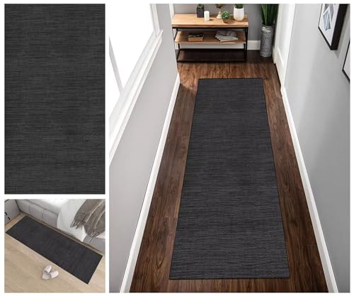 Buatisf Läufer Teppich Lang Flur rutschfest Waschbar Küche Korridor Teppichläufer Schwarz Teppichmatten Küchenläufer Wohnzimmer Esszimmer Meterware Eingang Flurläufer von Buatisf