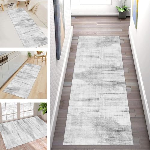 Buatisf Langer Läufer Flur rutschfest, Kücheteppich Waschbar Modern Grau Flurläufer Teppich küchenläufer, Für Korridor Schlafzimmer Polyester Teppichläufer Küchenläufer Anpassbar von Buatisf