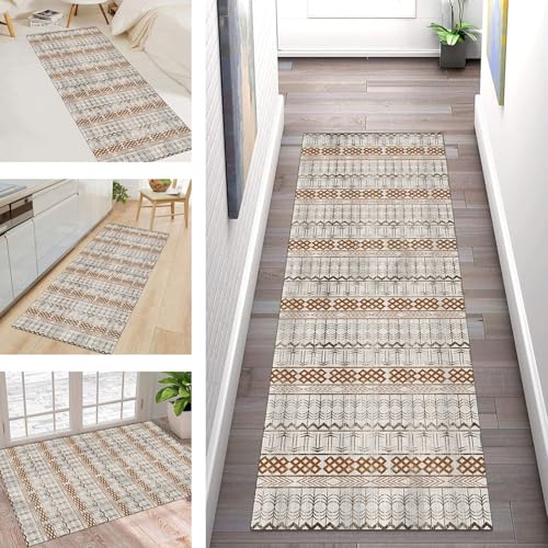 Buatisf Teppich Flur Läufer rutschfest, Kücheteppich Waschbar Braun Modern Geometrisch Flurläufer Lange Küchenläufe, Für Korridor Schlafzimmer Polyester Teppichläufer Küchenläufer Anpassbar von Buatisf