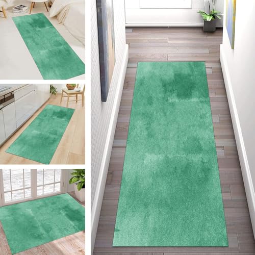 Buatisf Teppich Flur Läufer rutschfest, Kücheteppich Waschbar Dunkelgrün Modern Geometrisch Flurläufer Lange Küchenläufe, Für Korridor Schlafzimmer Polyester Teppichläufer Küchenläufer Anpassbar von Buatisf