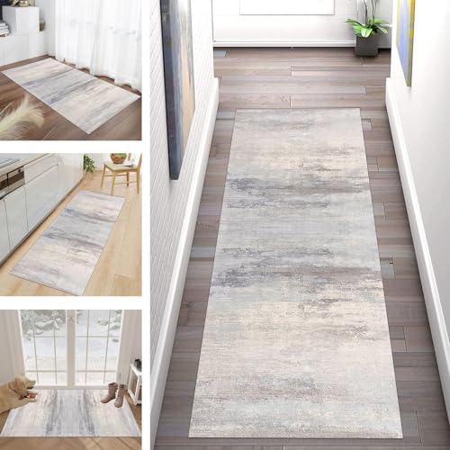 Buatisf Teppich Flur Läufer rutschfest, Kücheteppich Waschbar Modern Weiß Grau Flurläufer Lange Küchenläufe, Für Korridor Schlafzimmer Polyester Teppichläufer Küchenläufer Anpassbar von Buatisf