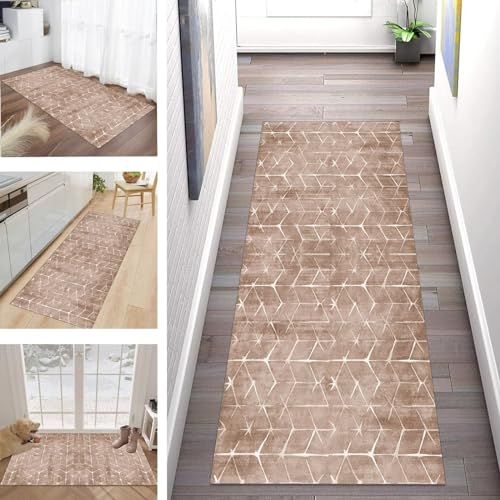 Buatisf Teppich Läufer Flur Küche, Waschbar Kücheteppich rutschfest Braun Flurläufer Lange Küchenläufer für Korridor Schlafzimmer, Modern Polyester Teppichläufer auf Maß Meterware Buatisf Teppich Läufer Flur Küche, Waschbar Kücheteppich rutschfest Braun Flurläufer Lange Küchenläufer für Korridor Schlafzimmer, Modern Polyester Teppichläufer auf Maß Meterware von Buatisf