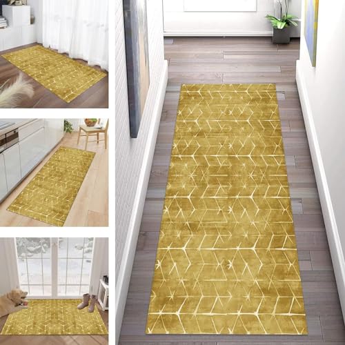 Buatisf Teppich Läufer Flur Küche, Waschbar Kücheteppich rutschfest Gelb Flurläufer Lange Küchenläufer für Korridor Schlafzimmer, Modern Polyester Teppichläufer auf Maß Meterware Buatisf Teppich Läufer Flur Küche, Waschbar Kücheteppich rutschfest Gelb Flurläufer Lange Küchenläufer für Korridor Schlafzimmer, Modern Polyester Teppichläufer auf Maß Meterware von Buatisf