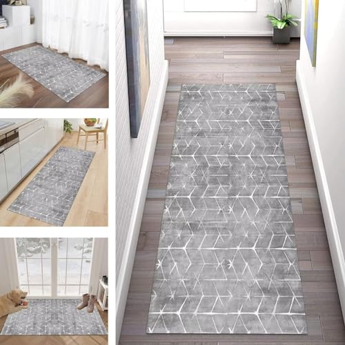 Buatisf Teppich Läufer Flur Küche, Waschbar Kücheteppich rutschfest Grau Flurläufer Lange Küchenläufer für Korridor Schlafzimmer, Modern Polyester Teppichläufer auf Maß Meterware Buatisf Teppich Läufer Flur Küche, Waschbar Kücheteppich rutschfest Grau Flurläufer Lange Küchenläufer für Korridor Schlafzimmer, Modern Polyester Teppichläufer auf Maß Meterware von Buatisf