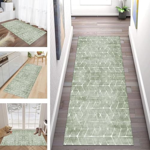 Buatisf Teppich Läufer Flur Küche, Waschbar Kücheteppich rutschfest Grün Flurläufer Lange Küchenläufer für Korridor Schlafzimmer, Modern Polyester Teppichläufer auf Maß Meterware Buatisf Teppich Läufer Flur Küche, Waschbar Kücheteppich rutschfest Grün Flurläufer Lange Küchenläufer für Korridor Schlafzimmer, Modern Polyester Teppichläufer auf Maß Meterware von Buatisf
