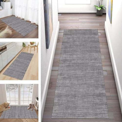 Buatisf Teppich Läufer Flur Küche Teppichläufer Lang Grau Kücheteppich rutschfest waschbar Küchenläufer Meterware Korridor Tepiche Esszimmer Schlafzimmer Wohnzimmer Schmutzfangmatte von Buatisf