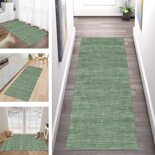 Buatisf Teppich Läufer Flur Küche Teppichläufer Lang Grün Kücheteppich rutschfest waschbar Küchenläufer Meterware Korridor Tepiche Esszimmer Schlafzimmer Wohnzimmer Schmutzfangmatte von Buatisf
