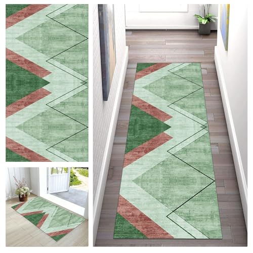 Buatisf Teppich Läufer Flur Küche rutschfest Küchenläufer Waschbar Modern Grün Polyester für Wohnzimmer, Schlafzimmer, Küche, Kinderzimmer, Badezimmer, Anpassbar von Buatisf