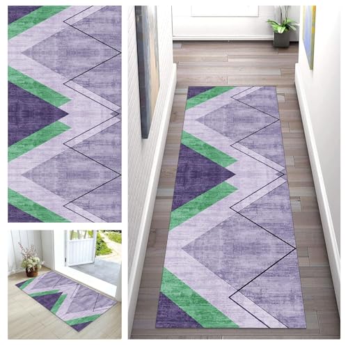 Buatisf Teppich Läufer Flur Küche rutschfest Küchenläufer Waschbar Modern Violett Grün Polyester für Wohnzimmer, Schlafzimmer, Küche, Kinderzimmer, Badezimmer, Anpassbar von Buatisf