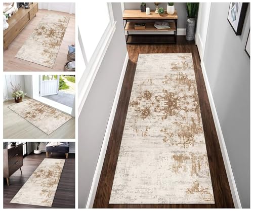 Buatisf Teppich Läufer Flur rutschfest Küchen，Moderner Beige Braun Waschbar Dauerhaft Küchenteppich, Für Küche Esszimmer Flur Waschküch Meterware Anpassbar von Buatisf