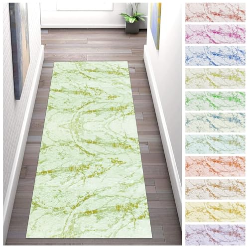 Buatisf Teppich Läufer Lang Küche rutschfest, Kücheteppich Waschbar Modern Grün, Polyester Verblassen Nicht Für Korridor Schlafzimmer Polyester Teppichläufer Küchenläufer Anpassbar von Buatisf