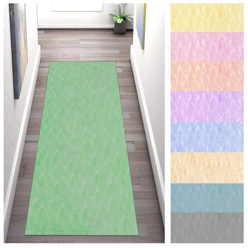 Buatisf Teppich Läufer Lang Küche rutschfest, Kücheteppich Waschbar Modern Grün Flurläufer Teppich küchenläufer, Für Korridor Schlafzimmer Polyester Teppichläufer Küchenläufer Anpassbar von Buatisf