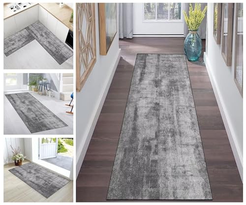 Korridor Teppich Flur Läufer Teppich Läufer Flur rutschfest Grau Korridor Küchenteppich Waschbar Meterware Teppichläufer Lang for Corridor Schlafzimmer Wohnzimmer Polyester Meterware Anpassbar von Buatisf