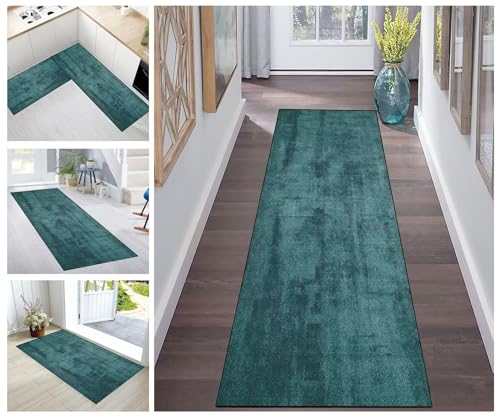 Korridor Teppich Flur Läufer Teppich Läufer Flur rutschfest Grün Korridor Küchenteppich Waschbar Meterware Teppichläufer Lang for Corridor Schlafzimmer Wohnzimmer Polyester Meterware Anpassbar von Buatisf