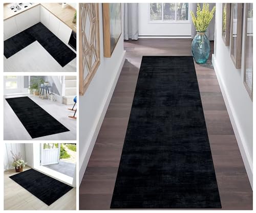 Korridor Teppich Flur Läufer Teppich Läufer Flur rutschfest Schwarz Korridor Küchenteppich Waschbar Meterware Teppichläufer Lang for Corridor Schlafzimmer Wohnzimmer Polyester Meterware Anpassbar von Buatisf