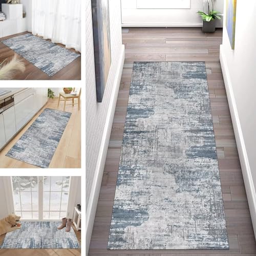 Teppich Läufer Flur Küche, Waschbar Kücheteppich rutschfest Blau Grau Flurläufer Lange Küchenläufer für Korridor Schlafzimmer, Modern Polyester Teppichläufer auf Maß Meterware Teppich Läufer Flur Küche, Waschbar Kücheteppich rutschfest Blau Grau Flurläufer Lange Küchenläufer für Korridor Schlafzimmer, Modern Polyester Teppichläufer auf Maß Meterware von Buatisf