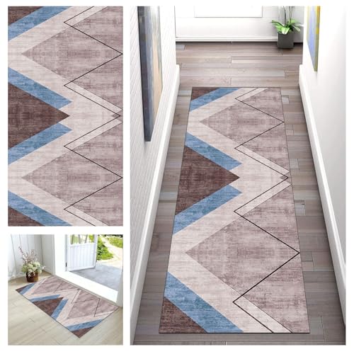 Teppich Läufer Flur Küche rutschfest Küchenläufer Waschbar Modern Blau Braun Polyester für Wohnzimmer, Schlafzimmer, Küche, Kinderzimmer, Badezimmer, Anpassbar Teppich Läufer Flur Küche rutschfest Küchenläufer Waschbar Modern Blau Braun Polyester für Wohnzimmer, Schlafzimmer, Küche, Kinderzimmer, Badezimmer, Anpassbar von Buatisf