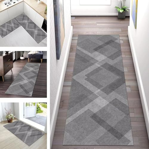 Teppich Läufer Lang Flur Küche Grau rutschfest waschbar Korridor Modern Tepiche Küchenläufer Teppichläufer Matte Meterware Kücheteppich Schlafzimmer Schmutzfangmatte Breite von Buatisf