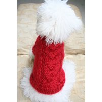 Handgestrickter Roter Hundepullover Mit Zopfmuster - Bubadog Haustierkleidung von BubaDog