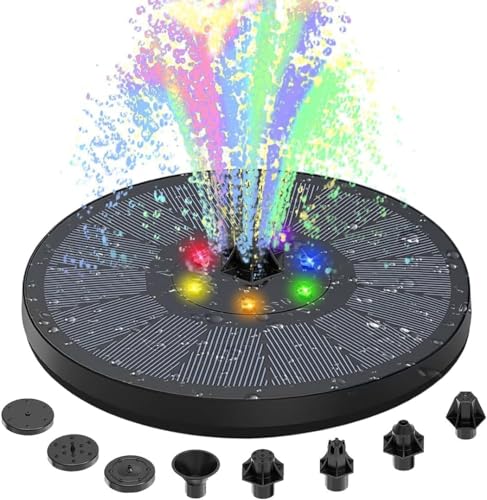 3W Solar Springbrunnen, 2023 Upgrade Solarbrunnen Teichpumpe Solar mit 8 Effekte, Solarbrunnen für Garten Solar Schwimmender Fontäne Pumpe mit Akku von Bubbacare