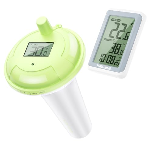 Funk PoolThermometer, WiFi Schwimmende Pool thermometer mit Indoor-Temperatur Luftfeuchtigkeit Monitor, Digital Teichthermometer Unterwasser IP67 wasserdicht für Schwimmbäder, Badewannen, Fischbecken von Bubbacare