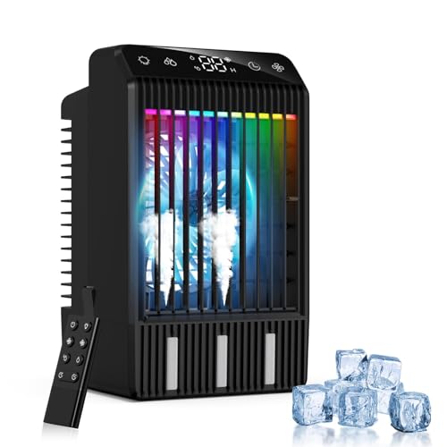 Klimaanlage Mobil mit Display, 1000 ml Tragbare Mini Klimaanlage, 4-in-1-Luftkühler, Fernbefeuchter Timing Klimagerät mit Dual-Spray & 7-Farben-Licht, 4 Geschwindigkeiten Camping Klimaanlage Klimaanlage Mobil mit Display, 1000 ml Tragbare Mini Klimaanlage, 4-in-1-Luftkühler, Fernbefeuchter Timing Klimagerät mit Dual-Spray & 7-Farben-Licht, 4 Geschwindigkeiten Camping Klimaanlage von Bubbacare