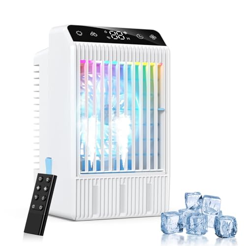 Mobile Klimaanlage mit Display, 1000 ml Tragbare Mini Klimaanlage, 4-in-1-Luftkühler, Fernbefeuchter Timing Klimagerät mit Dual-Spray & 7-Farben-Licht, 4 Geschwindigkeiten Camping Klimaanlage Mobile Klimaanlage mit Display, 1000 ml Tragbare Mini Klimaanlage, 4-in-1-Luftkühler, Fernbefeuchter Timing Klimagerät mit Dual-Spray & 7-Farben-Licht, 4 Geschwindigkeiten Camping Klimaanlage von Bubbacare