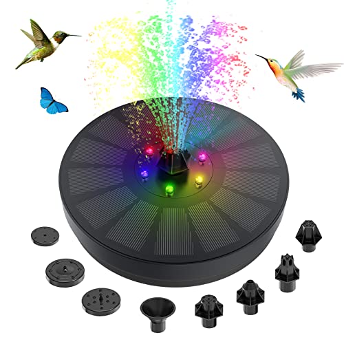 Solar Springbrunnen, 3W Solar Teichpumpe mit 8 Fontänenstile & 4 Feste Wasserleitungen, Schwimmender Solarbrunnen mit 6 Bunten LED Leuchten für Vogeltränke Garten Teich Fischbecken Aquarium Solar Springbrunnen, 3W Solar Teichpumpe mit 8 Fontänenstile & 4 Feste Wasserleitungen, Schwimmender Solarbrunnen mit 6 Bunten LED Leuchten für Vogeltränke Garten Teich Fischbecken Aquarium von Bubbacare