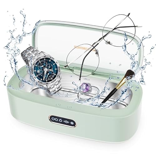 Ultraschallreiniger 300ml Ultraschallgerät mit 4 Zeiteinstellungen 45000 Hz Edelstahl Haushalts Ultraschallreinigungsmaschine für Brillenuhren Schmuckprothesen, Grün von Bubbacare