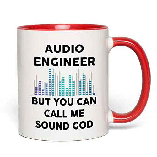 Audio Ingenieur 2 Tone rote Tasse 325 ml – Sound God – Sound Technician Mixer Musiker Arranger Komponist DJ Musikproduzent Studio Guy Audio Tech von Bubble Hugs