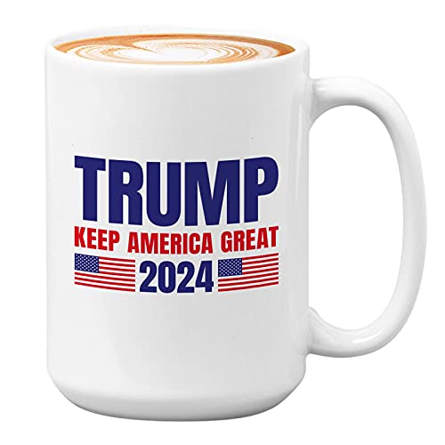 Bubble Hugs Politics Kaffeetasse – Trump 2024 Keep America Great – Vote Government Leader Ballot Conservative Political View White House 425 ml Weiß von Bubble Hugs
