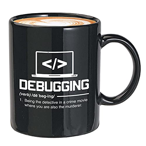 Programmierer-Kaffeetasse, 325 ml, Schwarz – Debugging Definition Being the Detective – Programmierer Programmierung IT Computer Entwickler Kollegen von Bubble Hugs