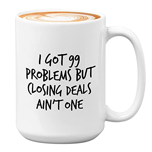 Realtor Kaffeetasse, 425 ml, Weiß – für Immobilien, Realtor für Frauen, echte Immobilienverkäufer, Personalized Realtor – I Got 99 Problems But Closing Deals Ain't One von Bubble Hugs