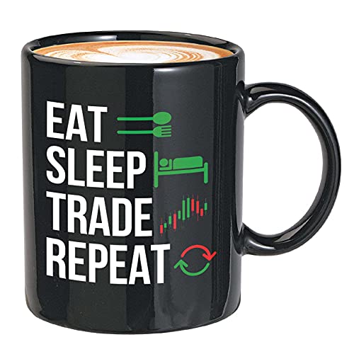 Stock Trader Kaffeetasse – Eat Sleep Trade Repeat – Börsenmarkthändler, Broker, Finanzberater, Handelsinvestor, 325 ml, Schwarz von Bubble Hugs