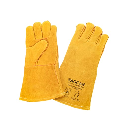 1 Paar BBQ-Grillhandschuhe, Grill- oder Kaminhandschuhe aus 100% Rindsleder mit extra langem Schaft zum Unterarmschutz, hitzebeständig, XL Größe von Bubble Store