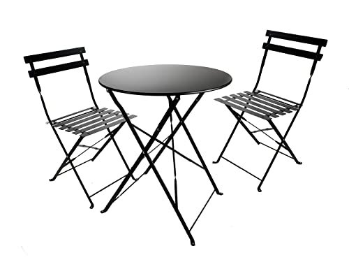 Bistro Set klappbar, Balkonset 2 Stühle 1 runder Tisch, Balkonmöbel Metall, wetterfest, Bistrogarnitur für Balkon, Garten Terrasse (Black), 40086 von Bubble-Store